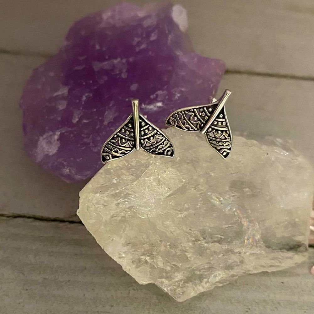 Sterling Silver Boho Whale’s Tail Stud Earrings